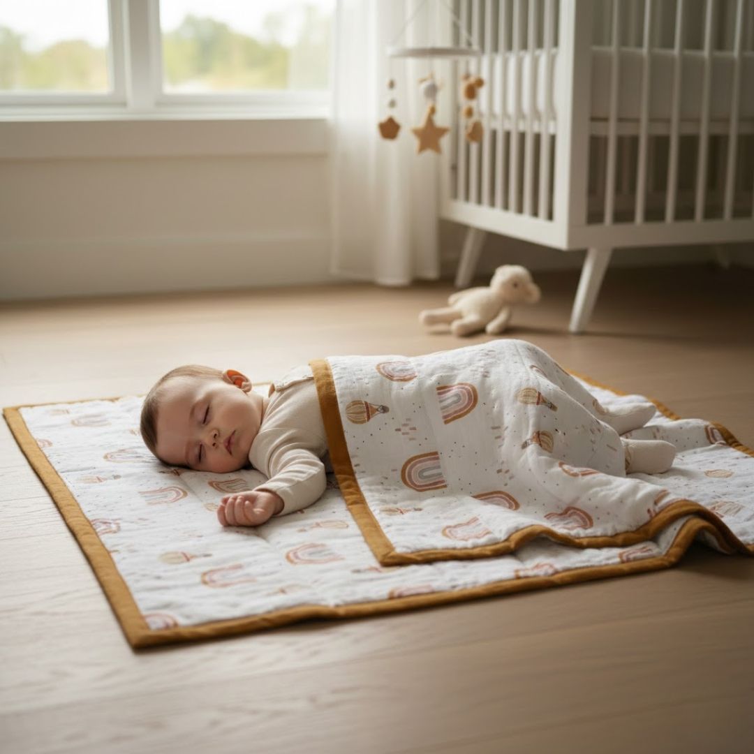 Whimsical Rainbow Muslin Quilt 060